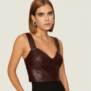Peter Som -1628 Rent The Runway -‎ Burgundy Red Faux Leather Bustier Top Size 2